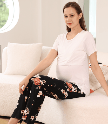 Below Bump Maternity Postpartum Pajama Pants (Floral)