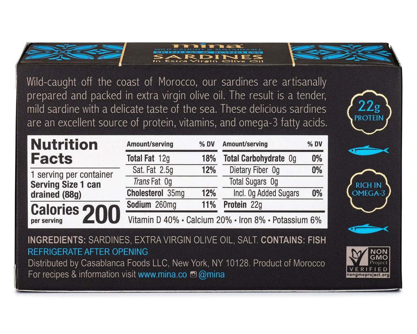 Mina Skinless & Boneless Sardines in Extra Virgin Olive Oil, 4.4 Oz (Pack of 12)