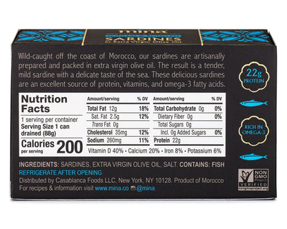 Mina Skinless & Boneless Sardines in Extra Virgin Olive Oil, 4.4 Oz (Pack of 12)