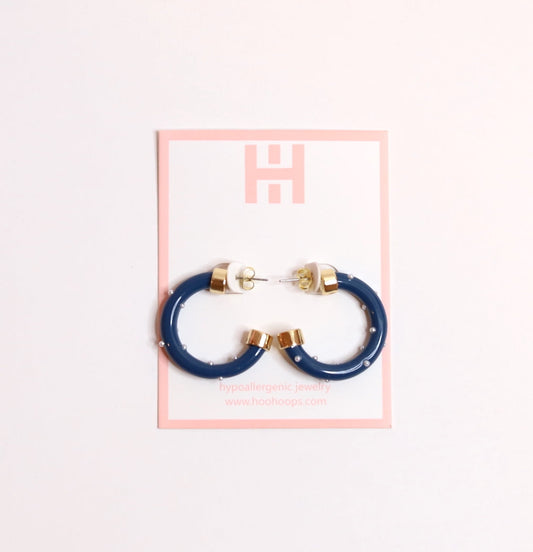 Mini Hoops - Navy with Pearls