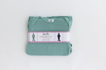 Newborn Knotted Baby Gown and Hat Set - Crew  - (Newborn-3 months) Mint, Navy Blue, Pink, Camel Brown