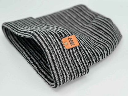 Patented H Stitch Contrast Cuffed Beanie, Black and Gray