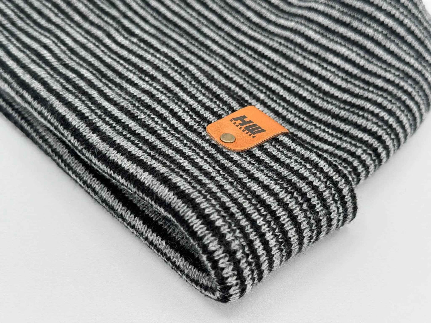 Patented H Stitch Contrast Cuffed Beanie, Black and Gray