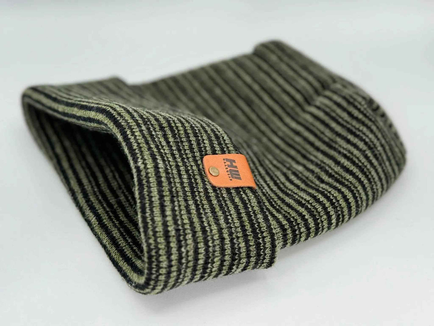Patented H Stitch Contrast Cuffed Beanie, Black and Green