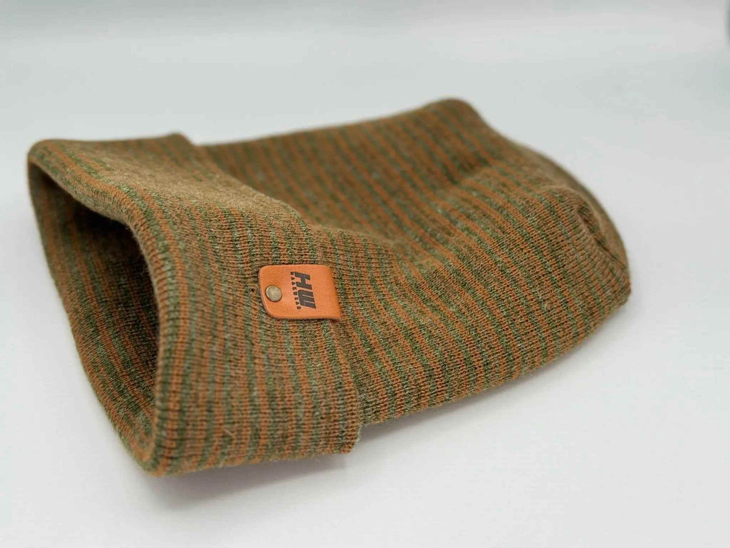Patented H Stitch Contrast Cuffed Beanie, Brown and Green