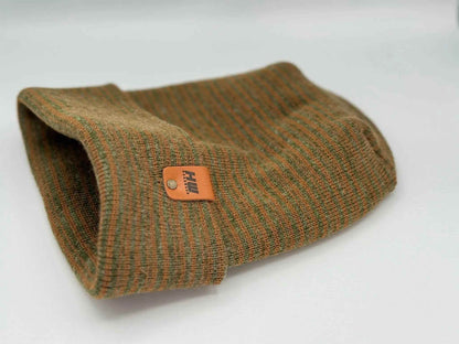 Patented H Stitch Contrast Cuffed Beanie, Brown and Green
