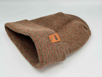 Patented H Stitch Contrast Cuffed Beanie, Burgundy and Green