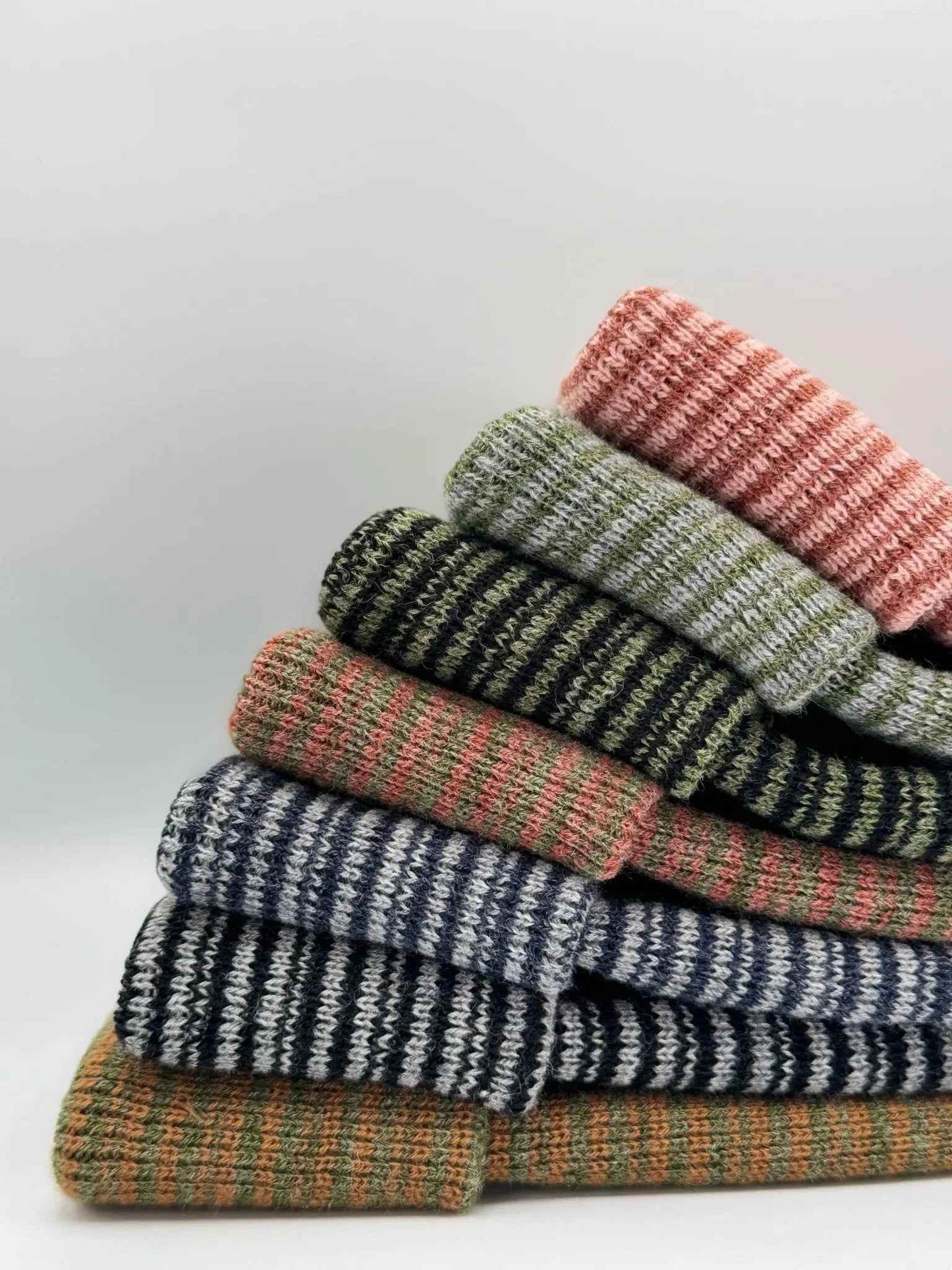 Patented H Stitch Contrast Cuffed Beanie, Burgundy and Green