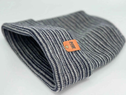Patented H Stitch Contrast Cuffed Beanie, Gray and Denim Blue