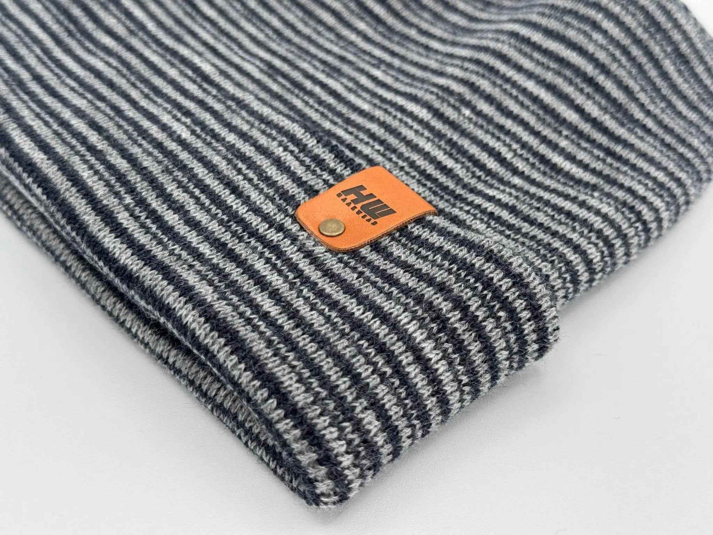 Patented H Stitch Contrast Cuffed Beanie, Gray and Denim Blue