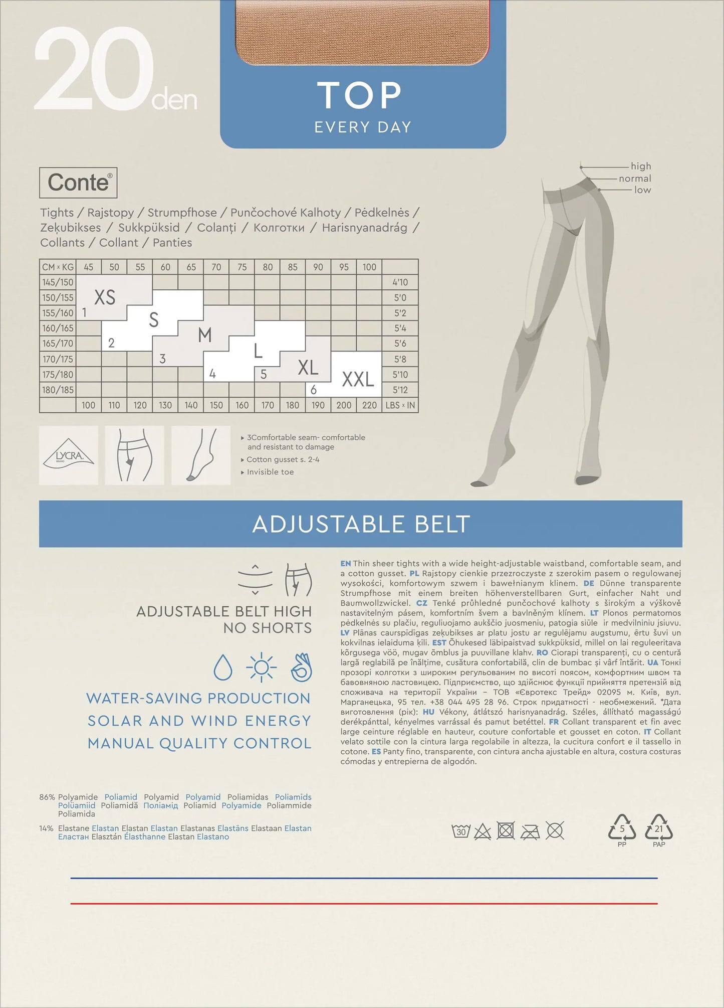 Tights Conte Top 20 Den - Low Waist Adjustable Belt