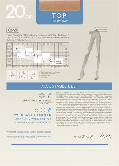 Tights Conte Top 20 Den - Low Waist Adjustable Belt