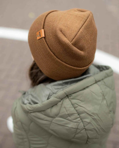 Patented H Stitch Cuffed Beanie, Camel Brown