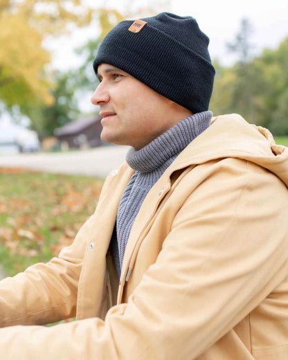 Patented H Stitch Cuffed Beanie, Charcoal Black