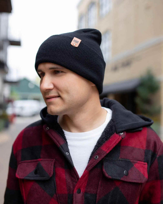 Patented H Stitch Cuffed Beanie, Midnight Black