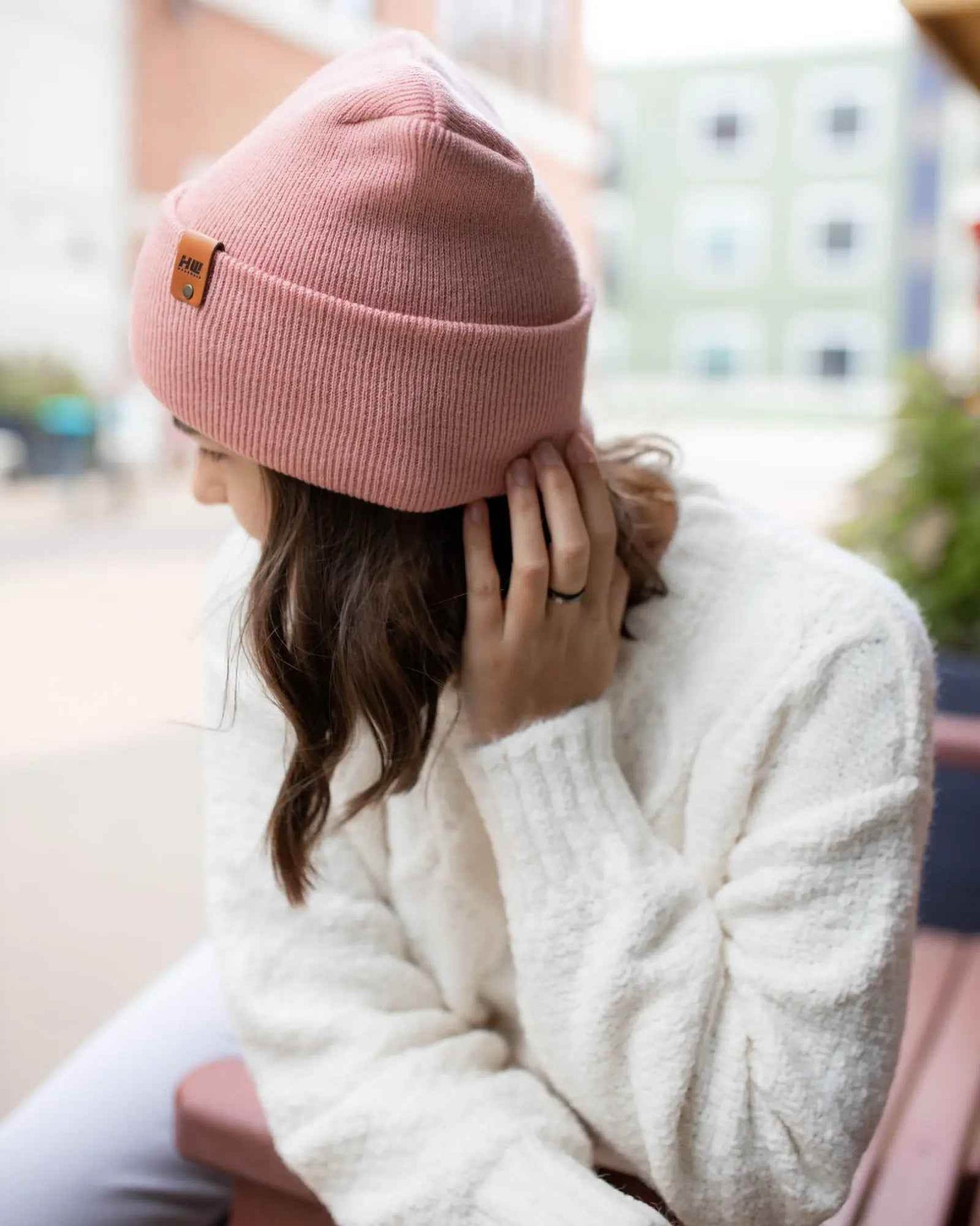 Patented H Stitch Cuffed Beanie, Pearl Pink