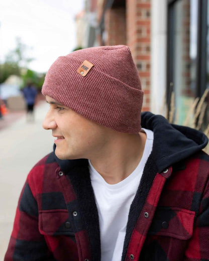 Patented H Stitch Cuffed Beanie, Rusty Burgundy