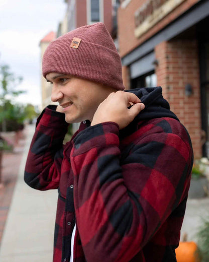 Patented H Stitch Cuffed Beanie, Rusty Burgundy