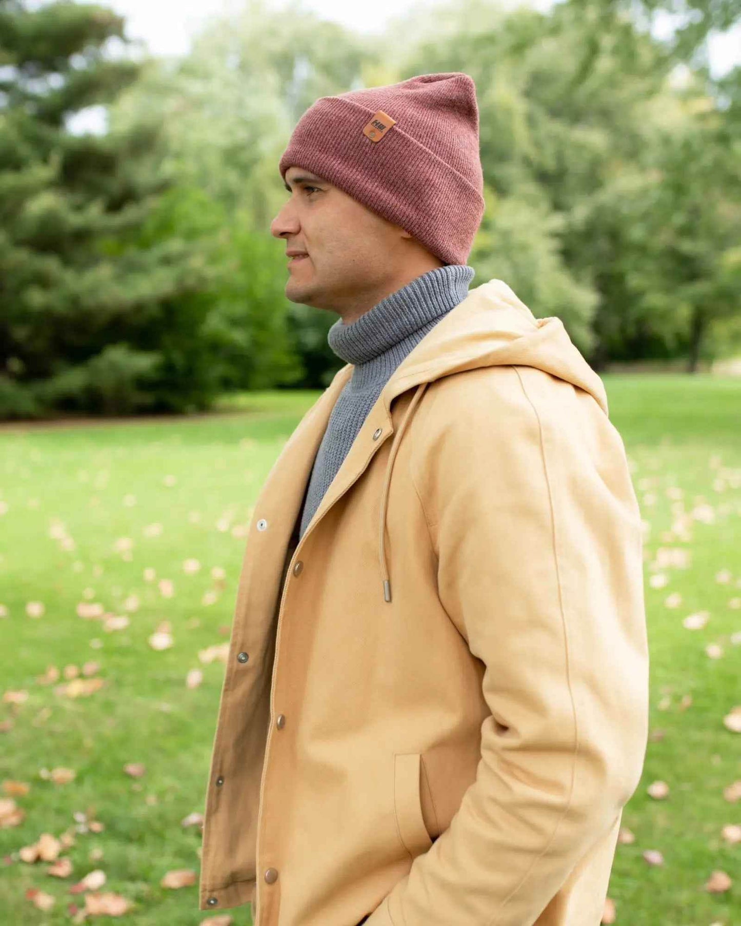 Patented H Stitch Cuffed Beanie, Rusty Burgundy