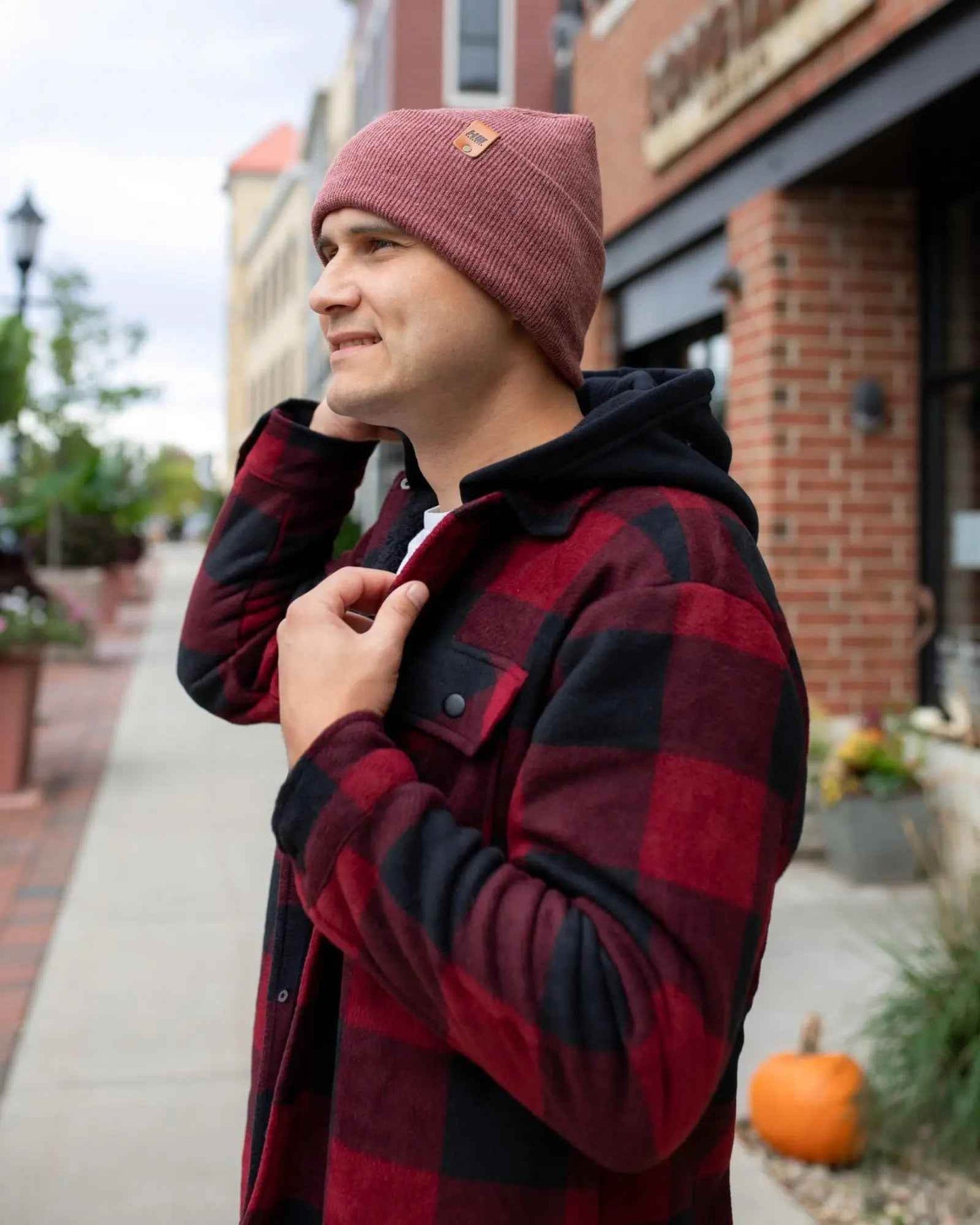 Patented H Stitch Cuffed Beanie, Rusty Burgundy