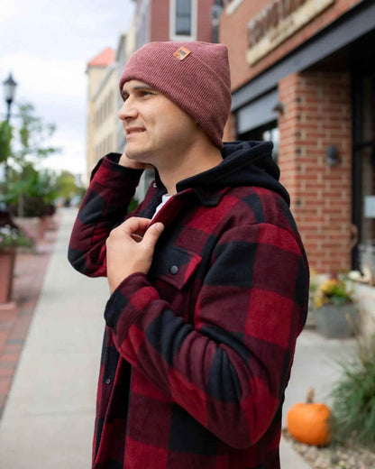 Patented H Stitch Cuffed Beanie, Rusty Burgundy