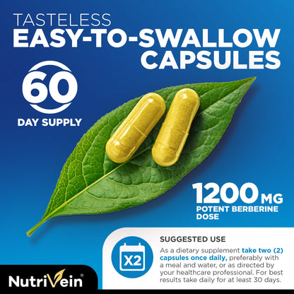 Nutrivein Premium Berberine 1200 mg with Ceylon Cinnamon - 120 Capsules