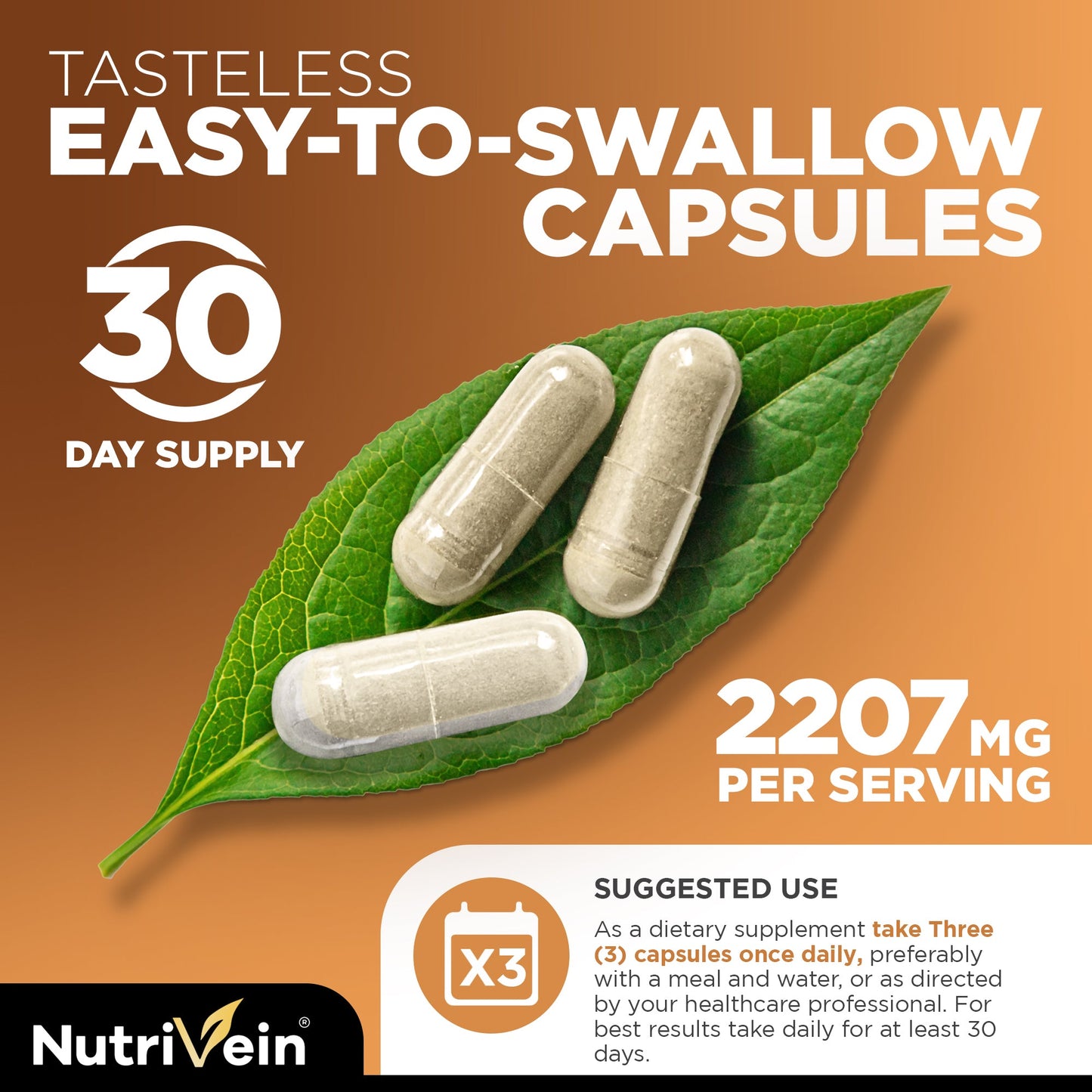 Nutrivein Premium Magtein Magnesium L-Threonate Supplement 2207 mg - 90 Caps (3 a Day)
