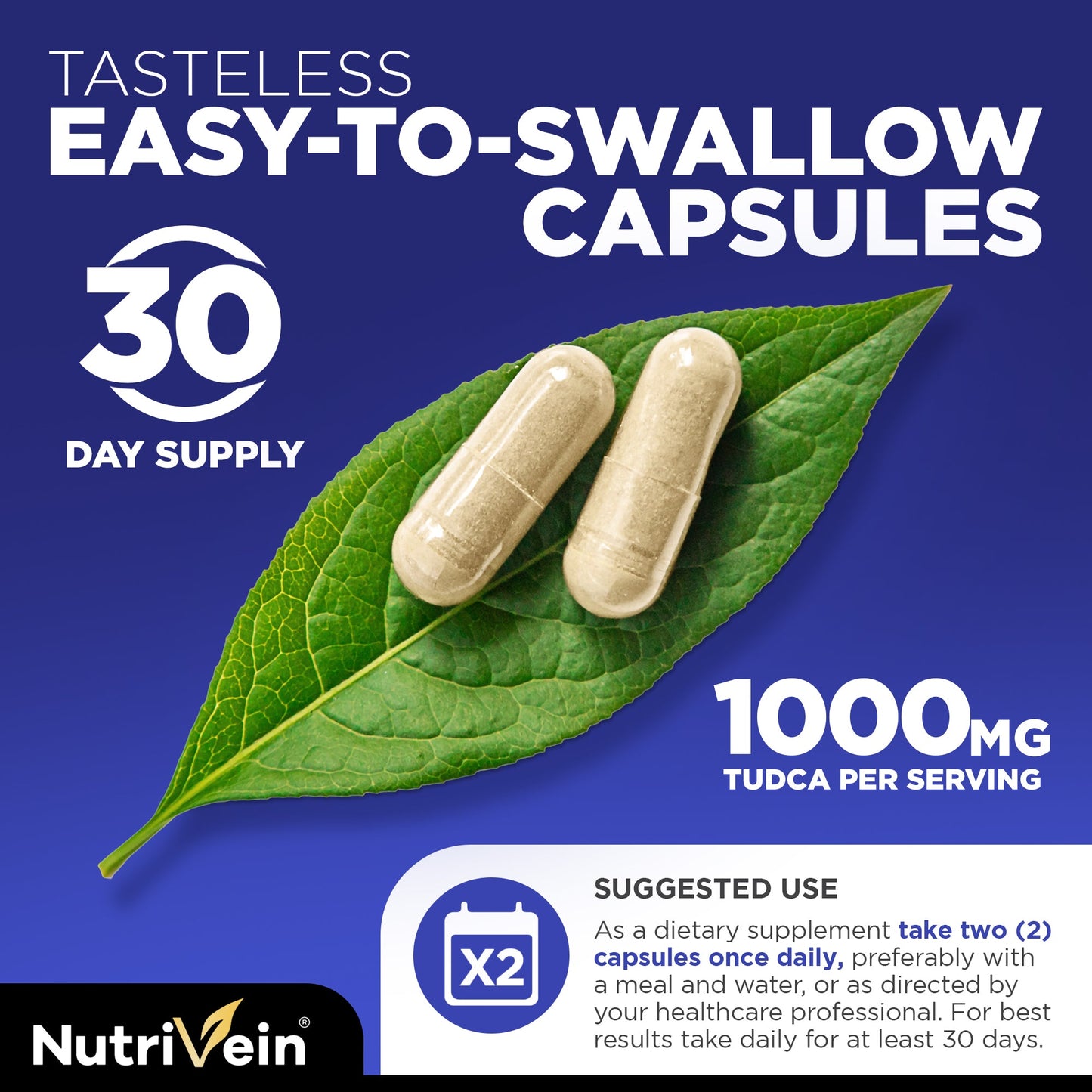 Nutrivein Premium TUDCA+ Liver Support Supplement 1000mg - 30 Day Supply - 60 Capsules