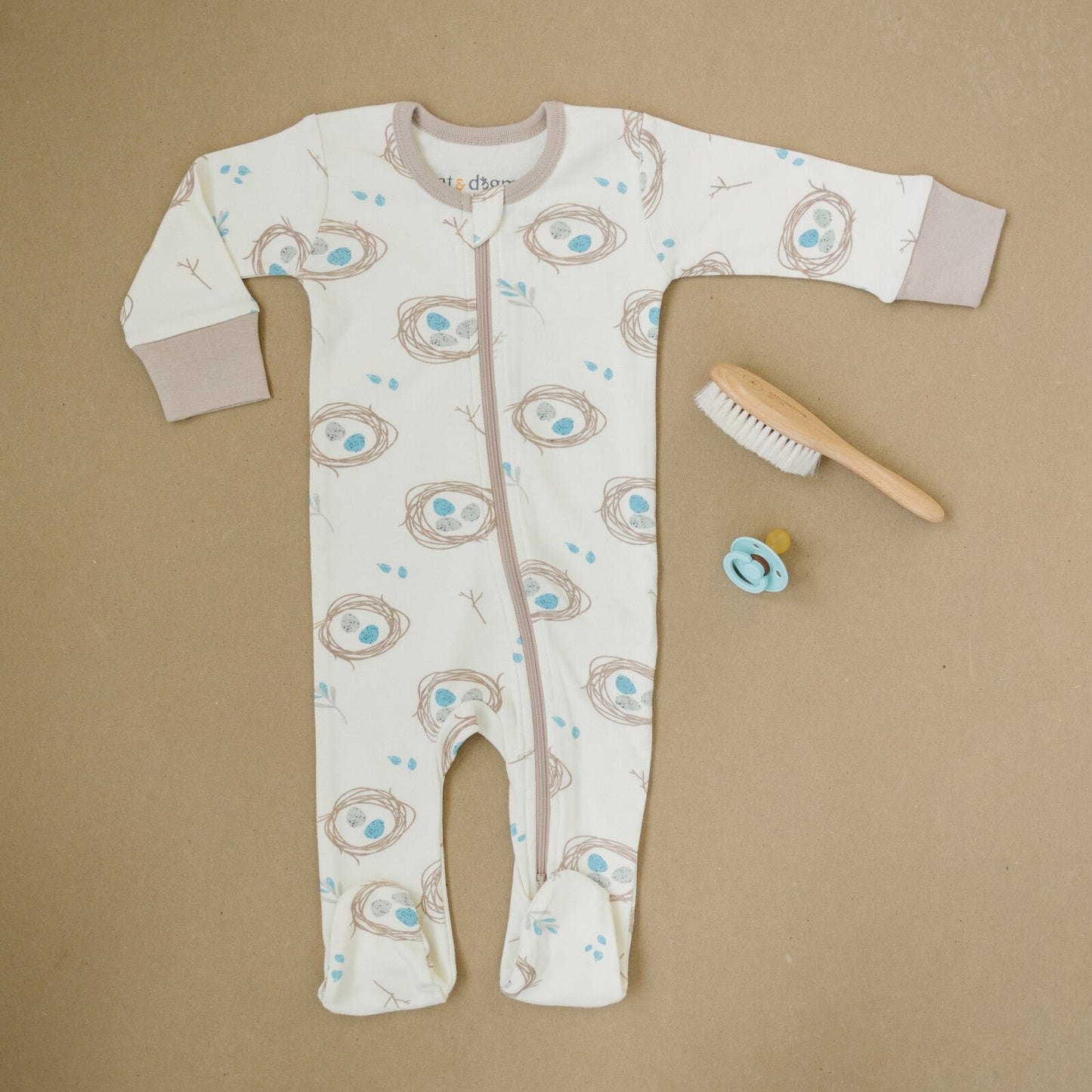 GOTS Certified Organic Cotton Zippy Footed - Quail Nest