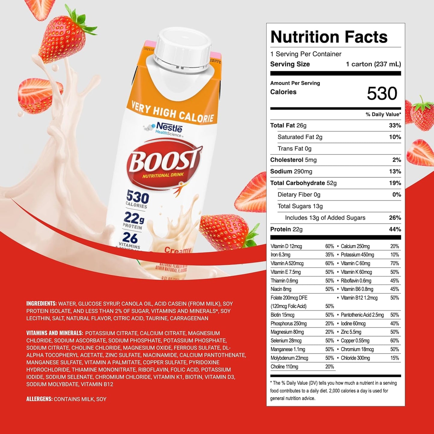 Nestle Boost Very High Calorie (VHC), Strawberry, 8 oz Carton, CS/24