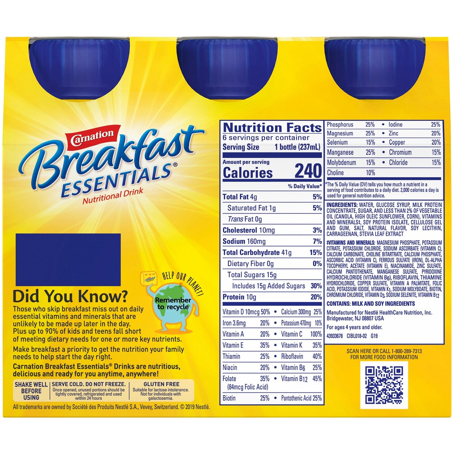 Nestle Carnation Breakfast Essentials, 8 oz Bottle, French Vanilla