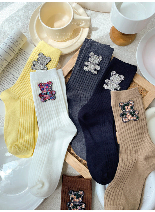 Rhinestone Bear Socks