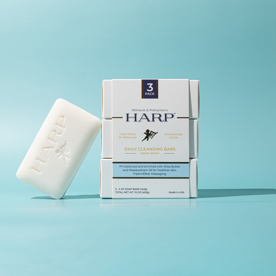 HARP® Fresh Sport Body Wash Bar – pH Balanced (5.0–6.0) Syndet Cleanser, Soap-Free & No Lye, Non-Comedogenic, Gentle for Sensitive & Dry Skin, With Shea Butter & Borage Oil