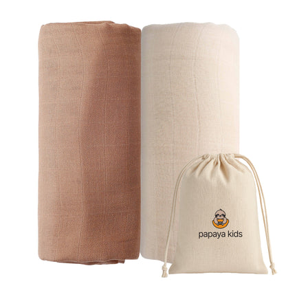 Muslin Swaddle Blankets - Soft Breathable Baby Swaddle Wrap, Bamboo Viscose & Cotton Receiving Blankets for Newborns, 2-Pack