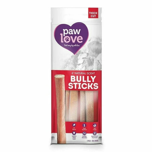 Paw Love - Thick 6in Bully Sticks, 2 ct (Pack of 6) - Virginia Made Chews