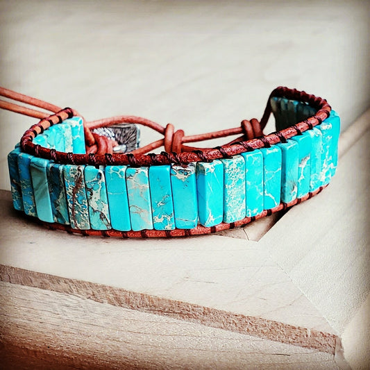 **Woven Imperial Jasper Stacked Stone Bracelet-Turquoise 803t