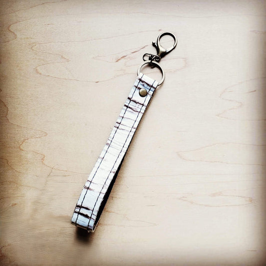 **Embossed Leather Key Chain Strap White Chateau 701v