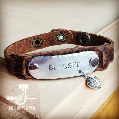 **Blessed Hand Stamped Genuine Leather Cuff 003b