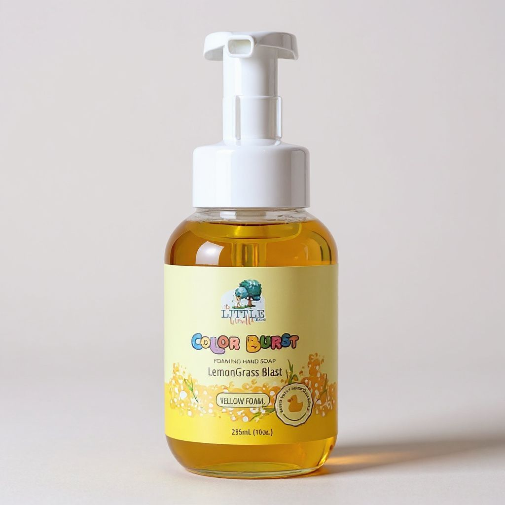 Non-Toxic, Colorful Foaming Hand Soap for Kids. Yellow Foam. Fragrance Lemongrass.