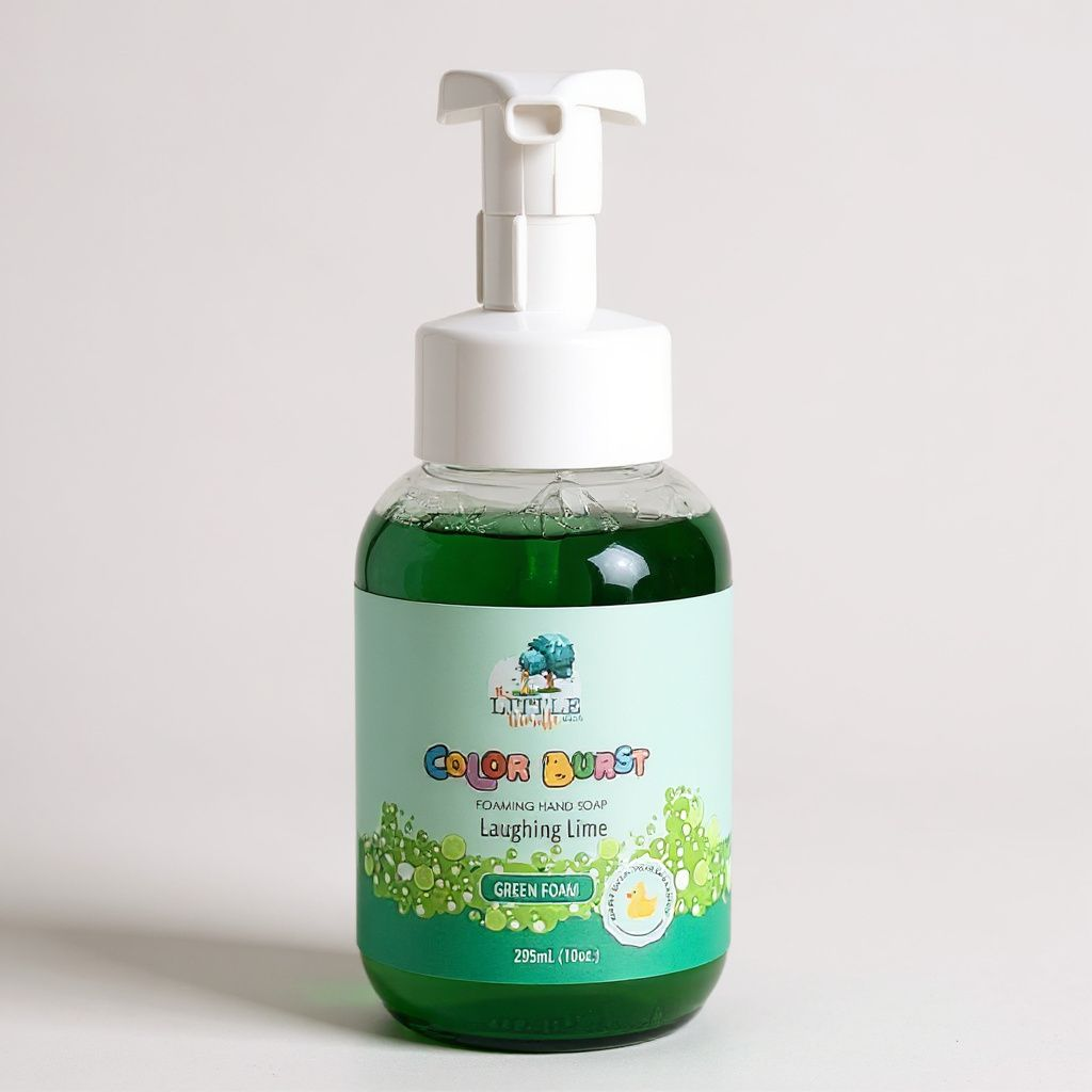 Non-toxic Colorful Foaming Hand Soap for Kids. Green Foam. Lime Fragrance.