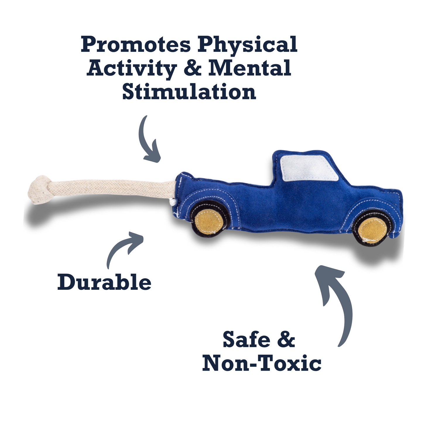 Country Living Faux Leather Blue Pickup Truck Dog Chew Toy, Durable, Safe and Non-Toxic