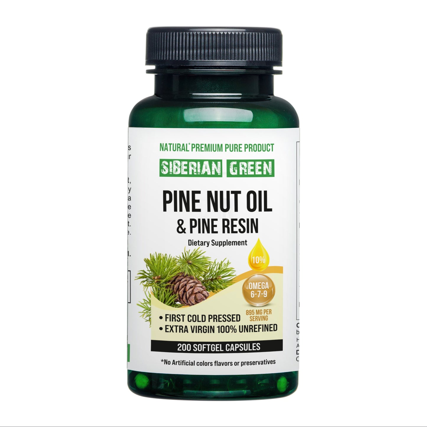 Siberian Pine Nut Oil with Pine Resin Capsules - 200 Softgels | Wild-Harvested, Cold-Pressed, Unrefined