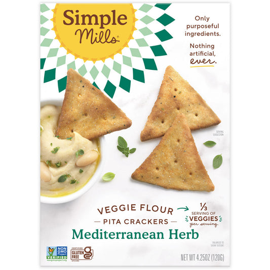 Simple Mills Pita Crackers: Mediterranean Herbs (Pack of 6 - 4.25 Oz.)