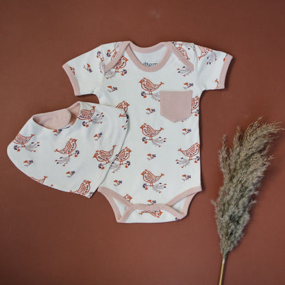 GOTS Certified Organic Cotton Short Sleeve Playsuit - Celadon Quail