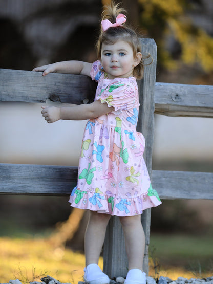 Colorful Bow Print Ruffles Girls Dress