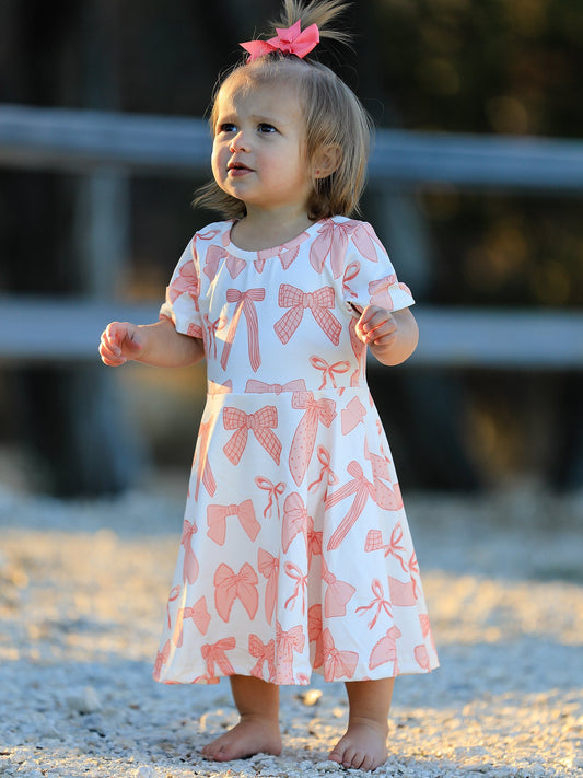 Girls Dress Bow Print