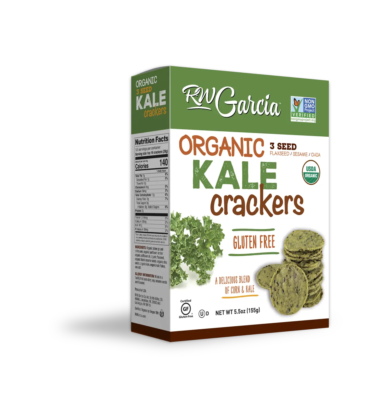 R.W. Garcia 3 Seed Kale Crackers 5.5 Oz (Pack of 6)