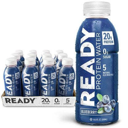 Ready Water Protein Blueberry - 20g Protein, Sugar-Free, Gluten-Free Hydration | Case of 12 (16.9 fl oz Each)