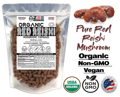 Red Reishi Mushroom Capsules - 1200mg Pure Organic Wellness