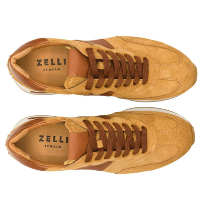 66-265-CGN ROXI Suede & Calfskin Sneaker, Cognac
